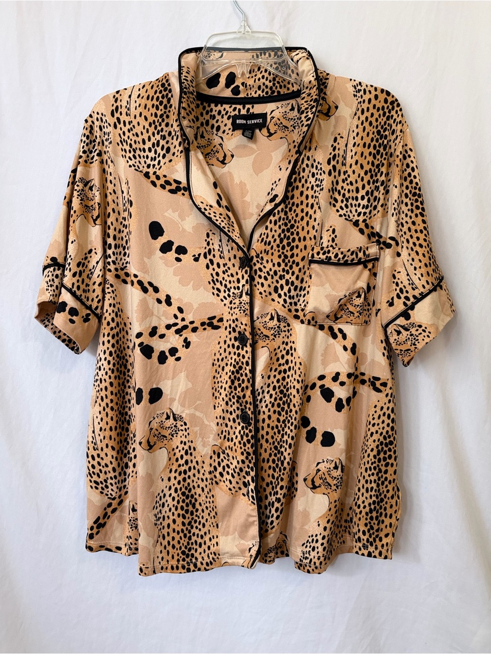Cheetah animal print cozy camp shirt classical pajama top